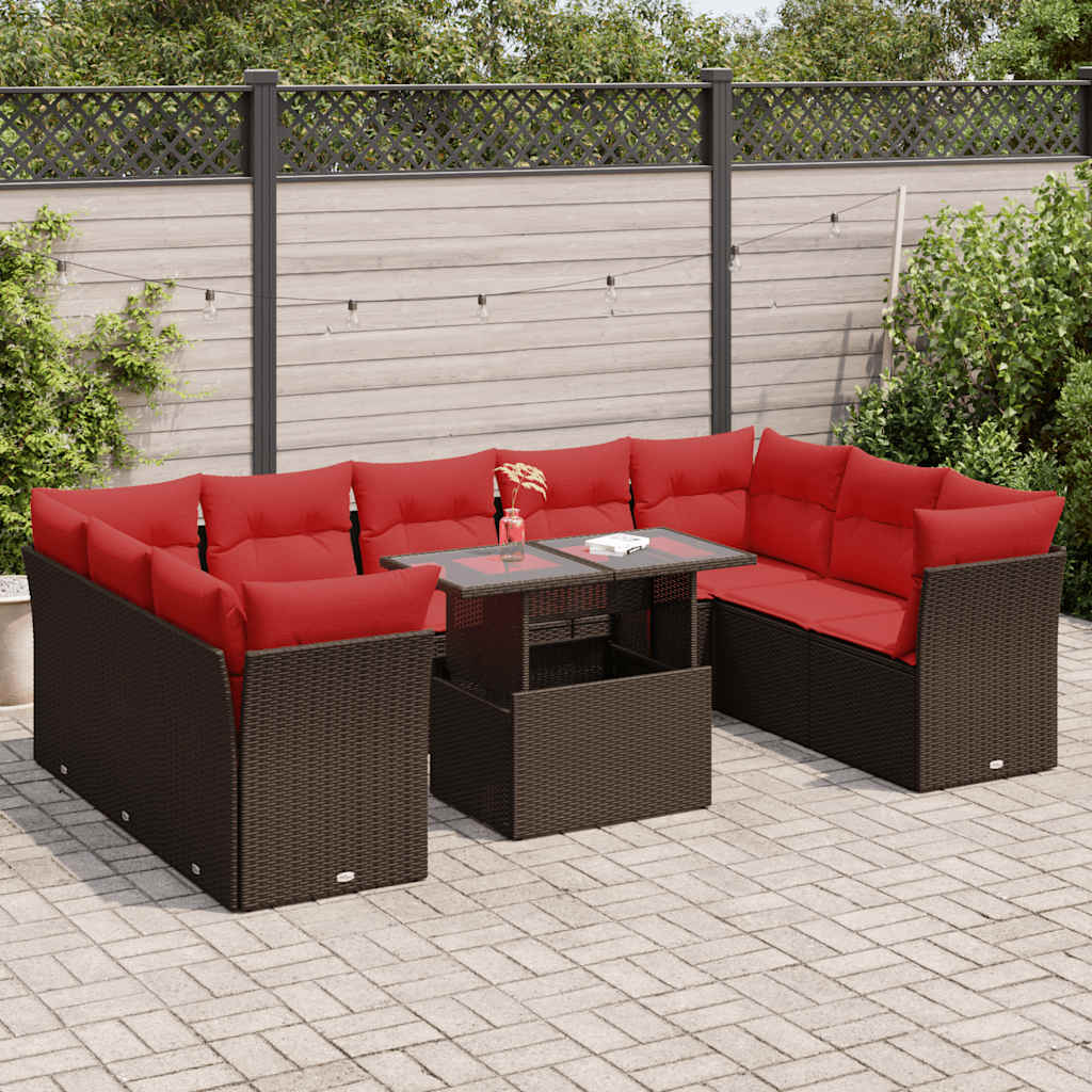 vidaXL 10-tlg. Garten-Sofagarnitur mit Kissen Grau Poly Rattan Akazie