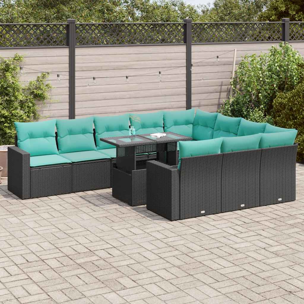 vidaXL 11-tlg. Garten-Sofagarnitur mit Kissen Grau Poly Rattan Akazie