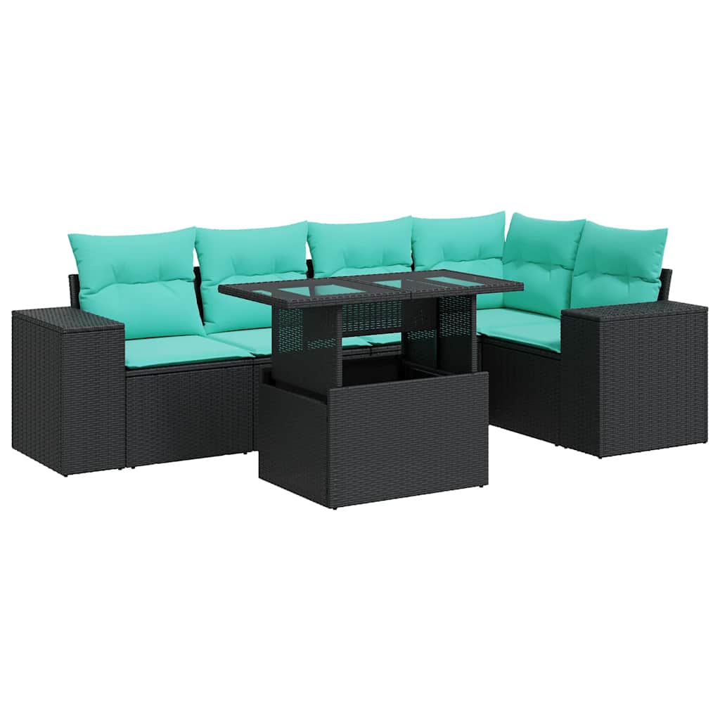 vidaXL 6tlg. Garten-Sofagarnitur mit Kissen Schwarz Poly Rattan Akazie
