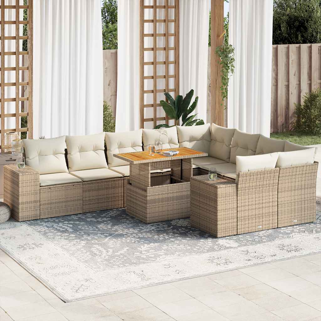 vidaXL 10-tlg. Garten-Sofagarnitur mit Kissen Grau Poly Rattan Akazie