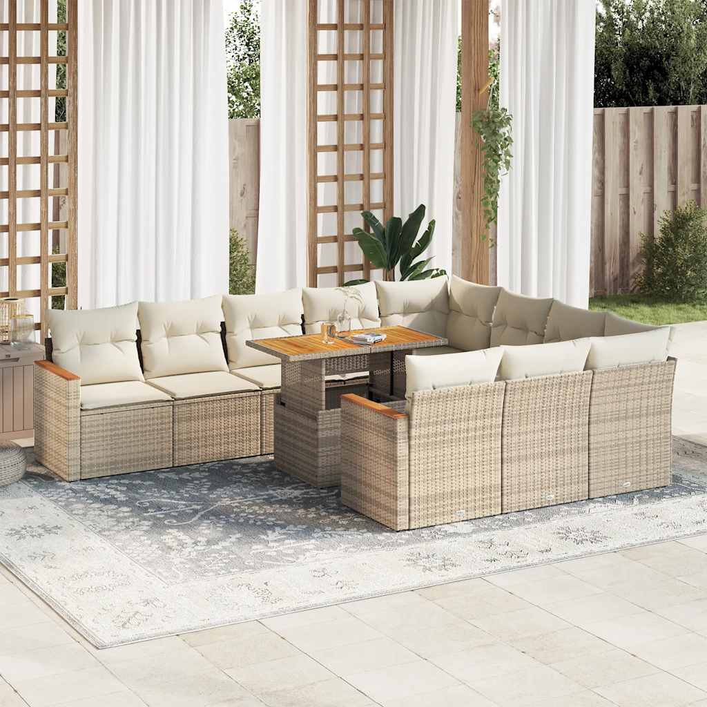 vidaXL 11-tlg. Garten-Sofagarnitur mit Kissen Grau Poly Rattan Akazie