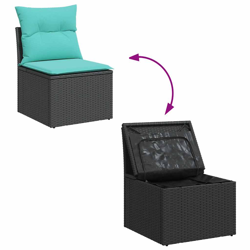 vidaXL 6-teiliges Gartensofa-Set mit Kissen, schwarz, Polyrattan, Akazie
