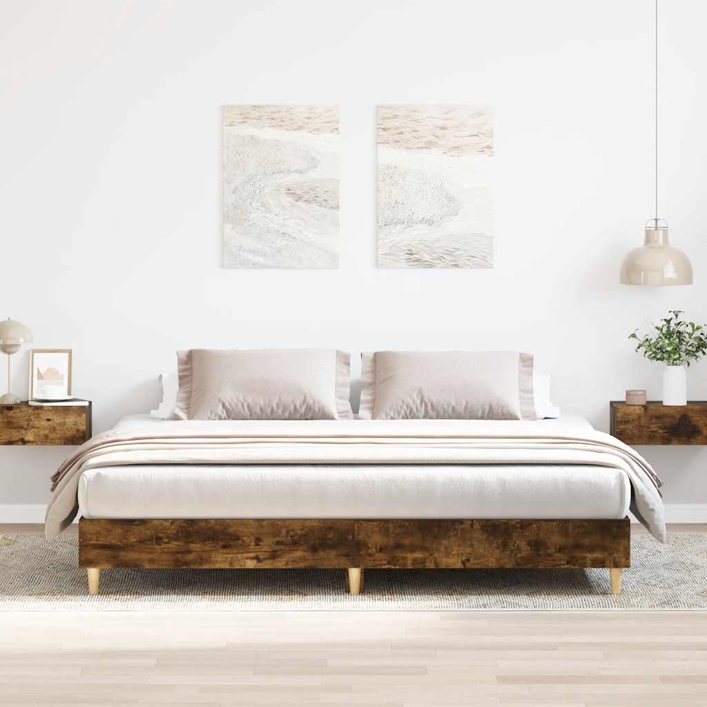 vidaXL Bettgestell ohne Matratze Räuchereiche 200x200 cm Holzwerkstoff