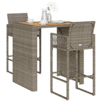 vidaXL 3-tlg. Gartenbar-Set ohne Kissen Grau Poly Rattan Akazie
