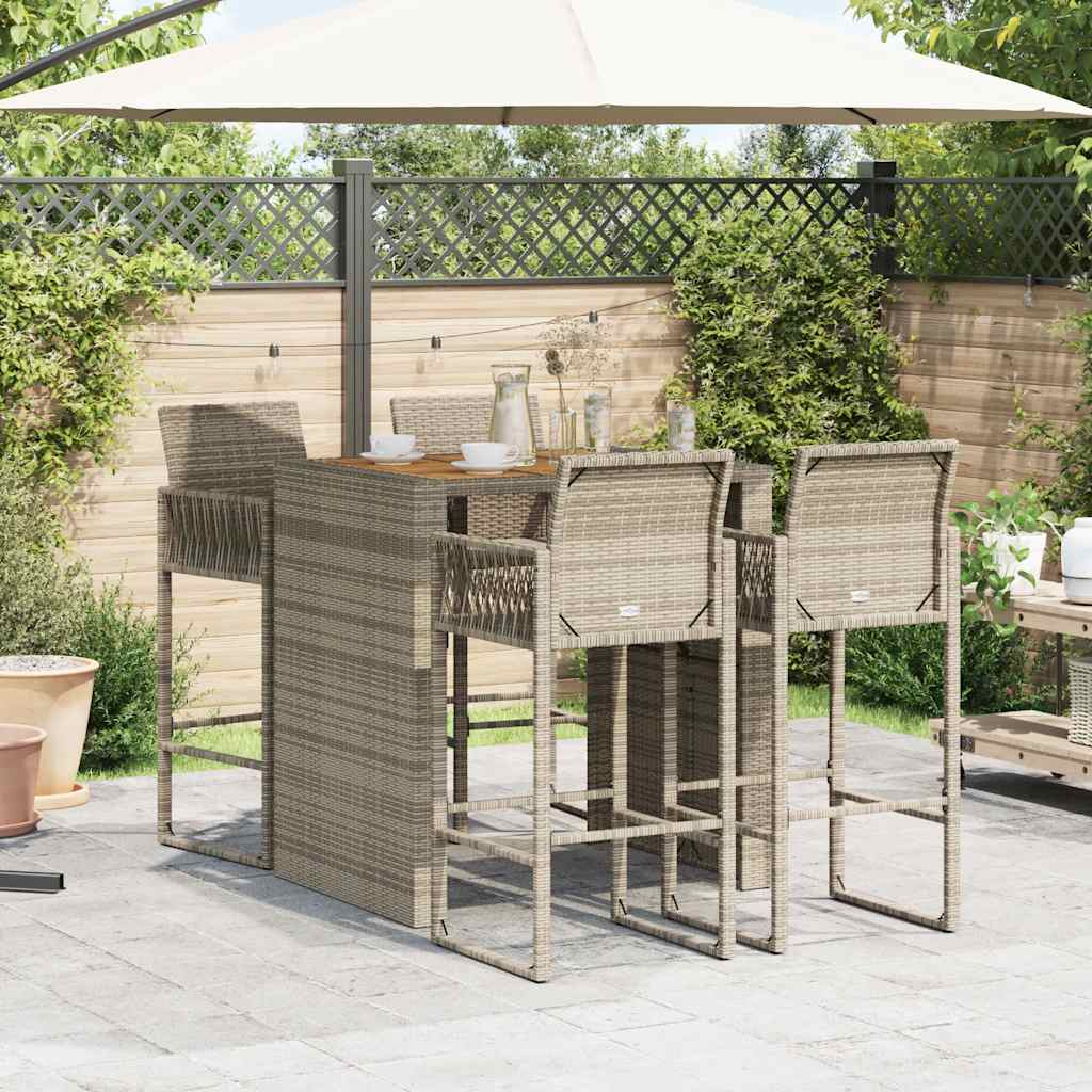 vidaXL 5-tlg. Gartenbar-Set ohne Kissen Grau Poly Rattan Akazie