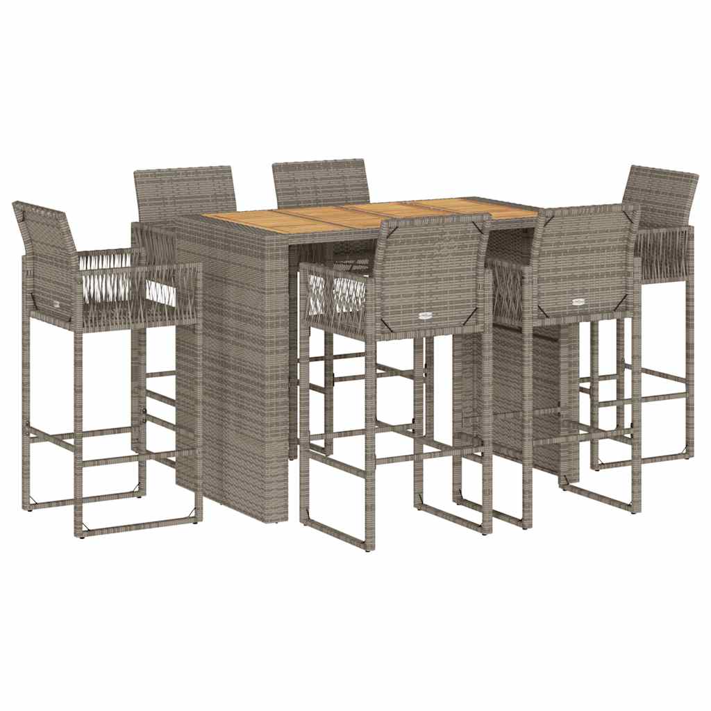 vidaXL 7-tlg. Gartenbar-Set ohne Kissen Grau Poly Rattan Akazie