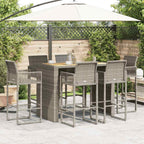 vidaXL 7-tlg. Gartenbar-Set ohne Kissen Grau Poly Rattan Akazie