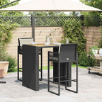 vidaXL 3-tlg. Gartenbar-Set mit Kissen Schwarz Poly Rattan Akazie