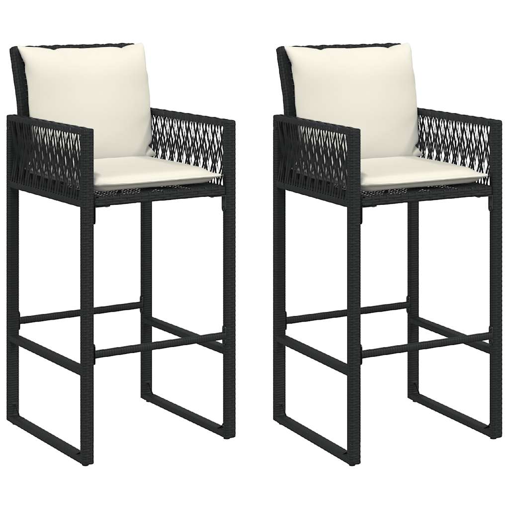 vidaXL 3-tlg. Gartenbar-Set mit Kissen Schwarz Poly Rattan Akazie