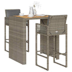 vidaXL 3-tlg. Gartenbar-Set mit Kissen Schwarz Poly Rattan Akazie