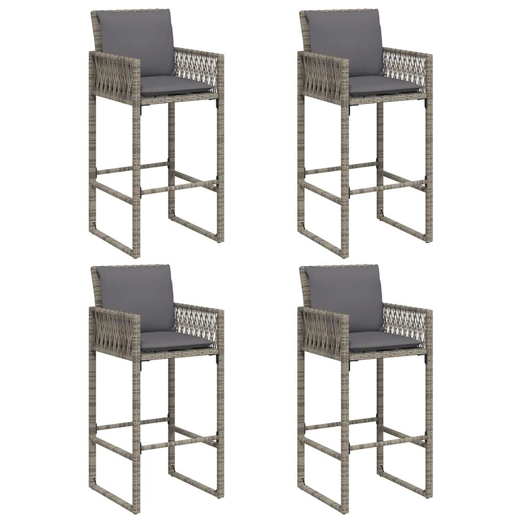 vidaXL 5-tlg. Gartenbar-Set mit Kissen Grau Poly Rattan Akazie