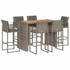 vidaXL 7-tlg. Gartenbar-Set mit Kissen Grau Poly Rattan Akazie