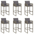 vidaXL 7-tlg. Gartenbar-Set mit Kissen Grau Poly Rattan Akazie