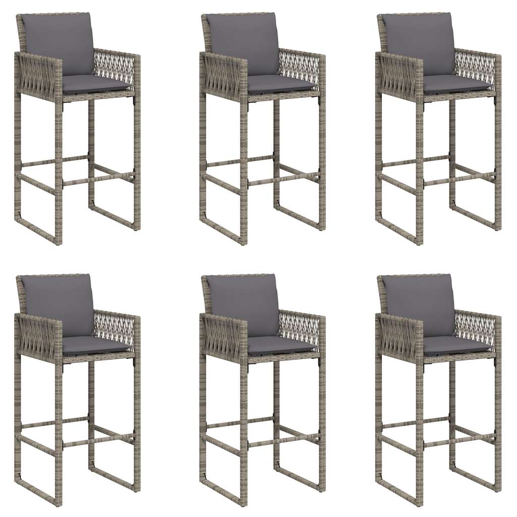 vidaXL 7-tlg. Gartenbar-Set mit Kissen Grau Poly Rattan Akazie