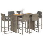 vidaXL 7-tlg. Gartenbar-Set mit Kissen Grau Poly Rattan Akazie