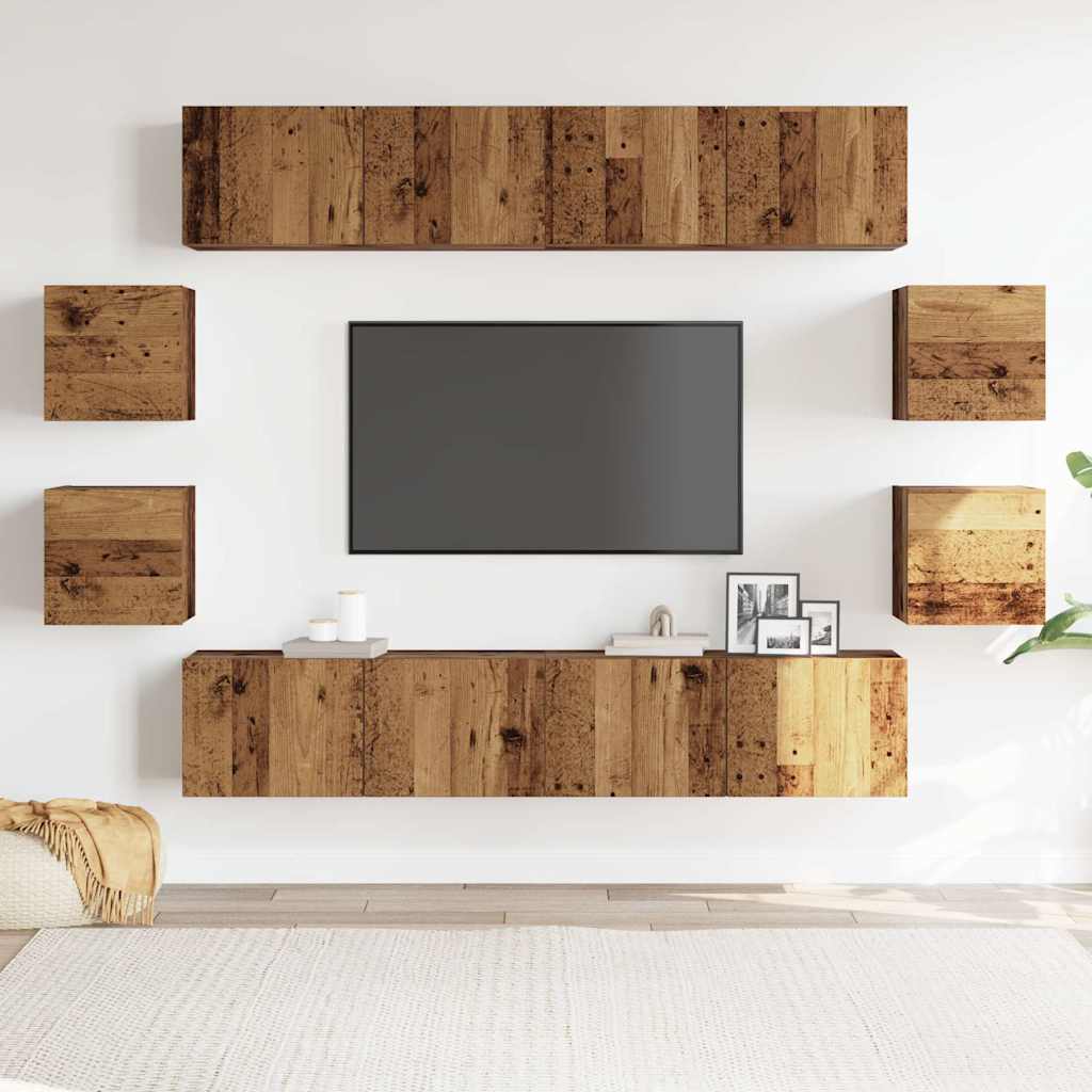 vidaXL 8-tlg. TV-Schrank-Set Wandmontage Altholz-Optik Holzwerkstoff