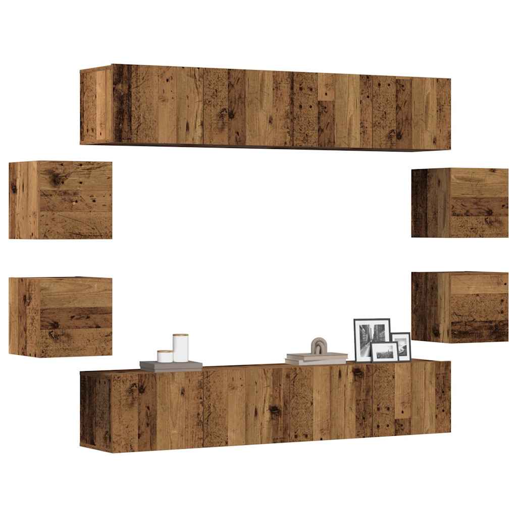vidaXL 8-tlg. TV-Schrank-Set Wandmontage Altholz-Optik Holzwerkstoff