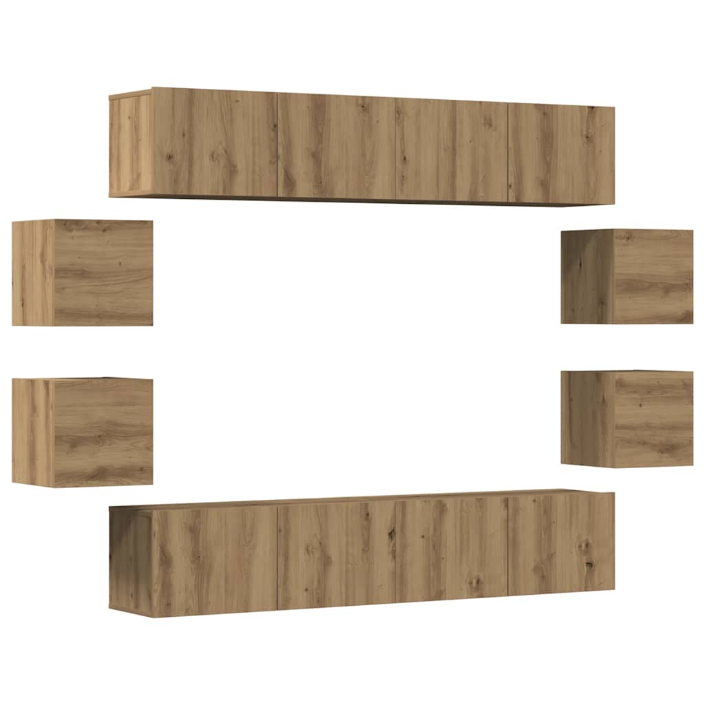 vidaXL 8-tlg. TV-Schrank-Set Wandmontage Artisan-Eiche Holzwerkstoff