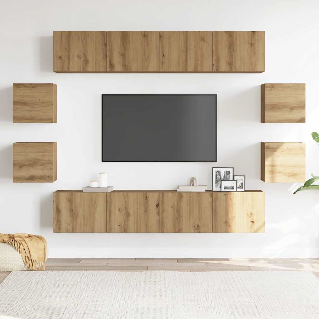 vidaXL 8-tlg. TV-Schrank-Set Wandmontage Artisan-Eiche Holzwerkstoff