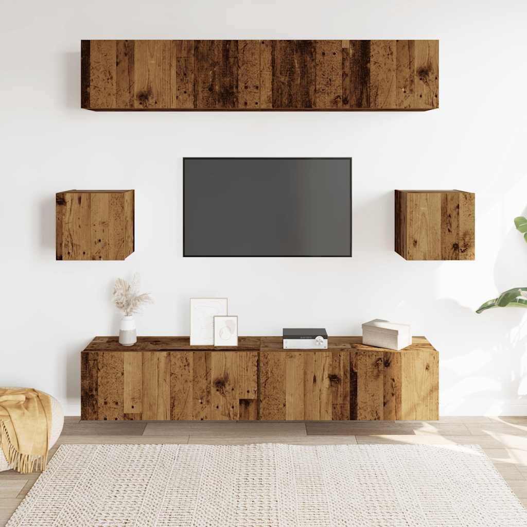 vidaXL 6-tlg. TV-Schrank-Set Wandmontage Altholz-Optik Holzwerkstoff