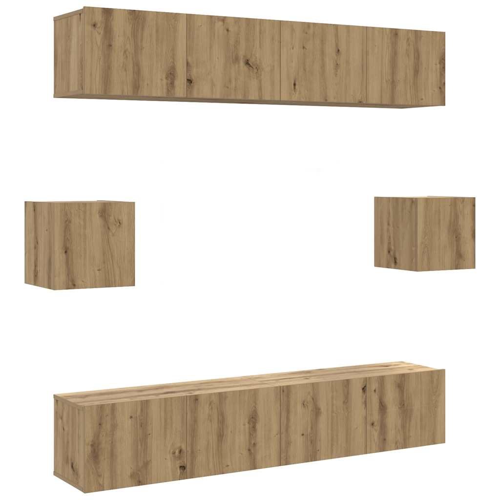 vidaXL 6-tlg. TV-Schrank-Set Wandmontage Artisan-Eiche Holzwerkstoff