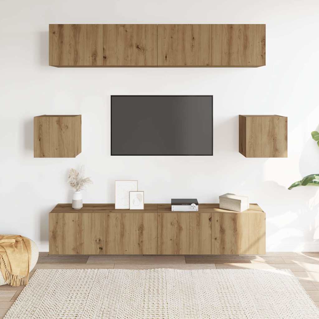 vidaXL 6-tlg. TV-Schrank-Set Wandmontage Artisan-Eiche Holzwerkstoff