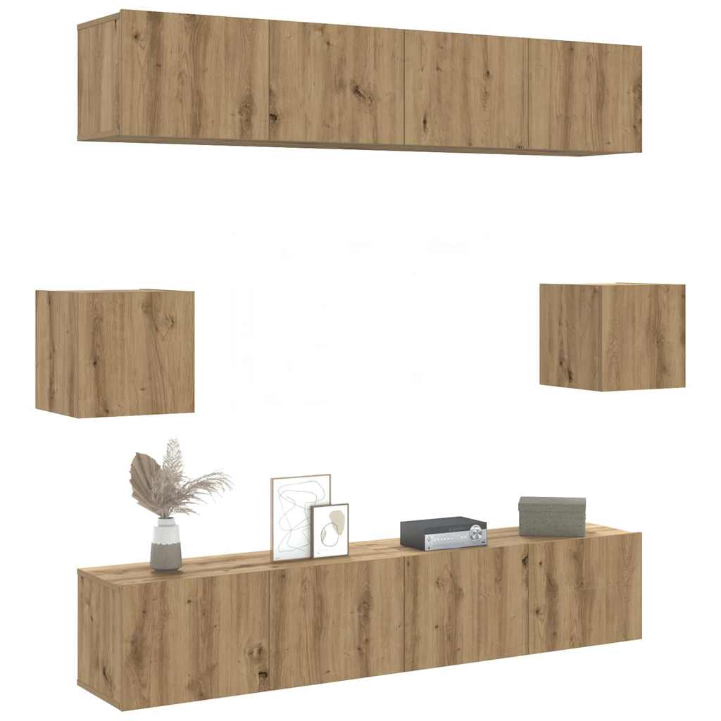 vidaXL 6-tlg. TV-Schrank-Set Wandmontage Artisan-Eiche Holzwerkstoff