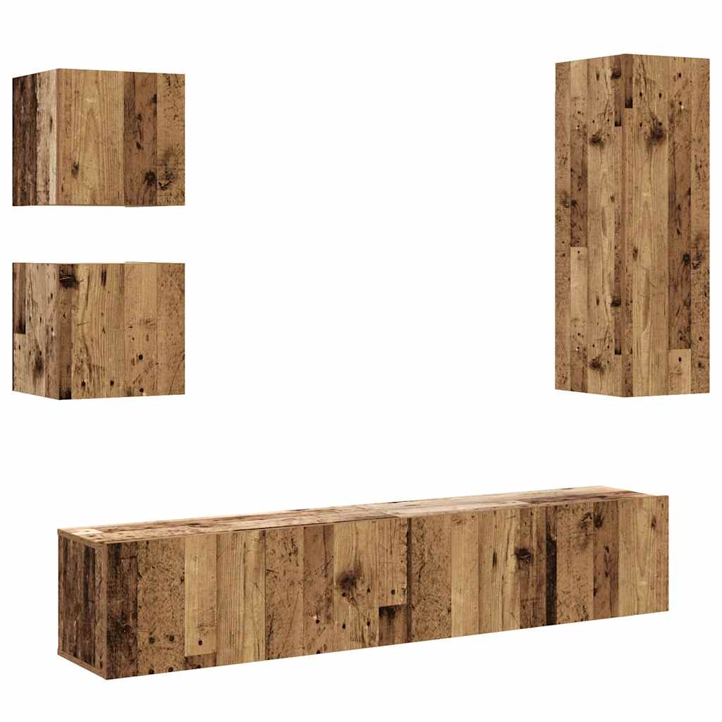 vidaXL 5-tlg. TV-Schrank-Set Wandmontage Altholz-Optik Holzwerkstoff
