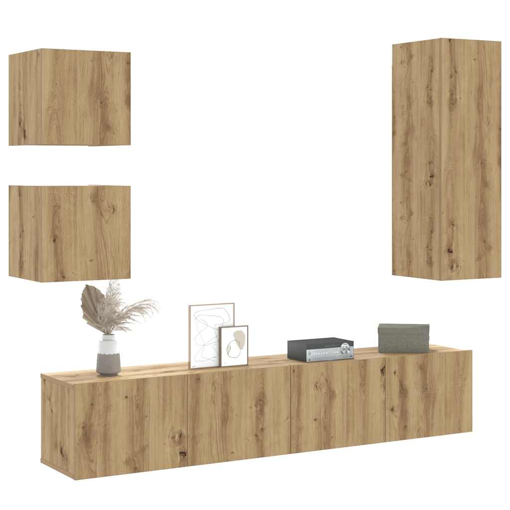 vidaXL 5-tlg. TV-Schrank-Set Wandmontage Artisan-Eiche Holzwerkstoff