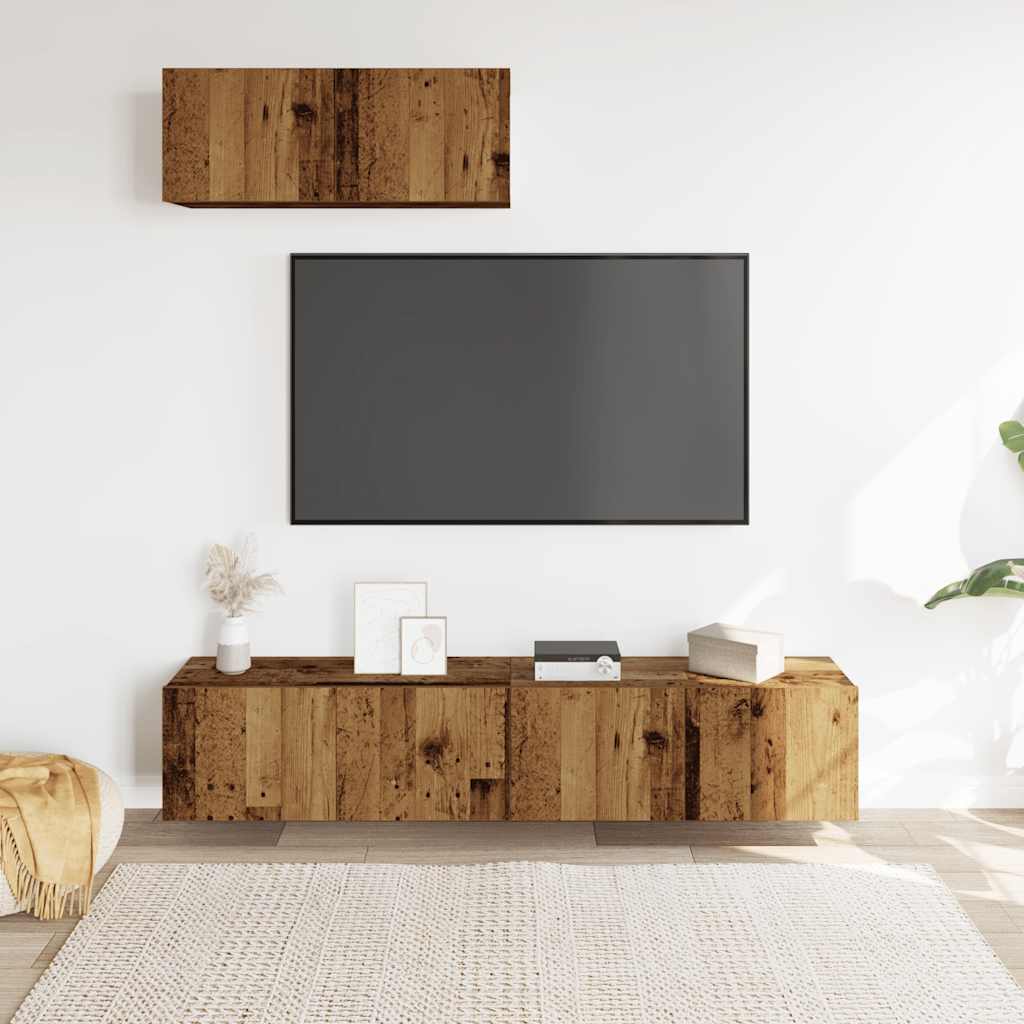 vidaXL 3-tlg. TV-Schrank-Set Wandmontage Altholz-Optik Holzwerkstoff