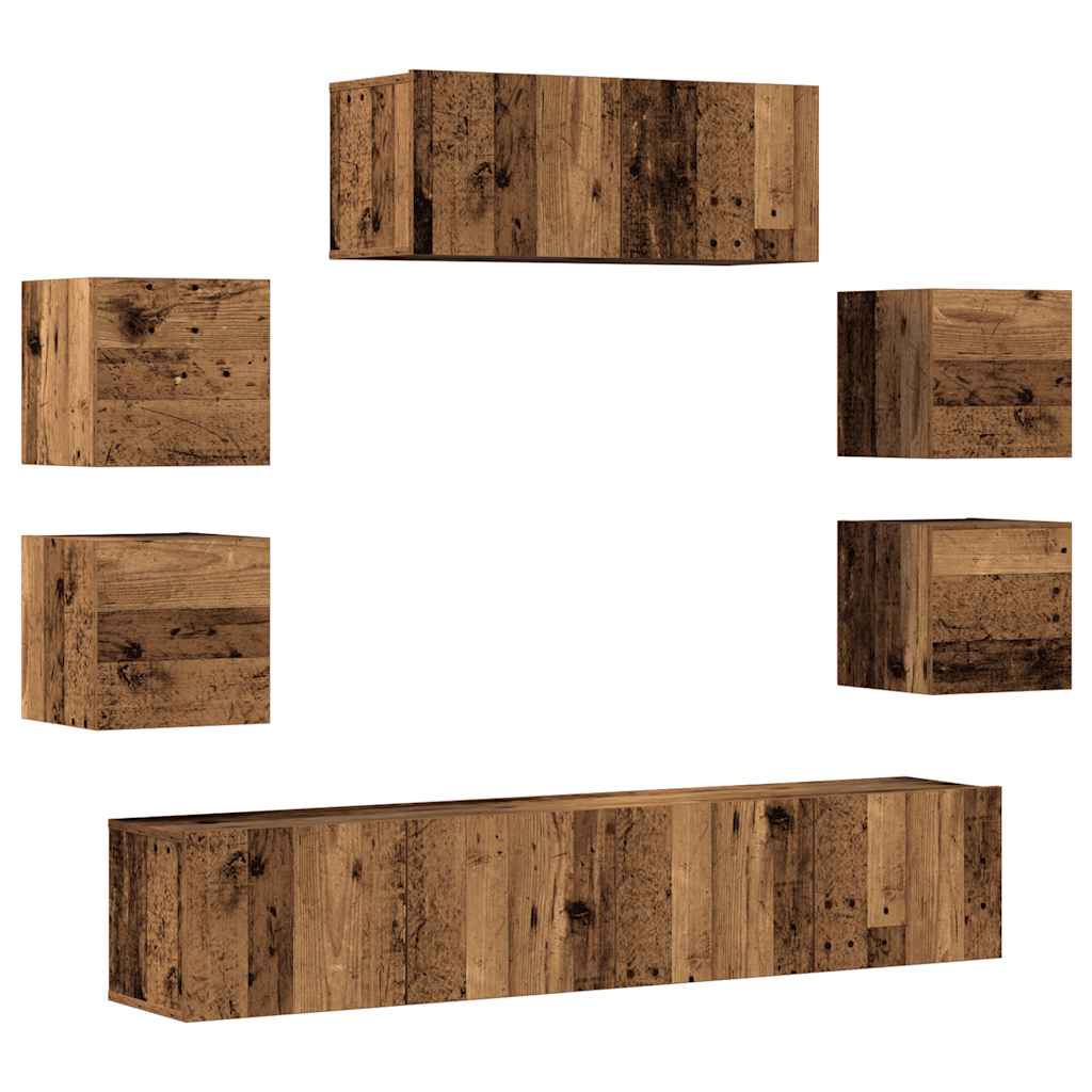 vidaXL 7-tlg. TV-Schrank-Set Wandmontage Altholz-Optik Holzwerkstoff