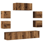 vidaXL 7-tlg. TV-Schrank-Set Wandmontage Altholz-Optik Holzwerkstoff