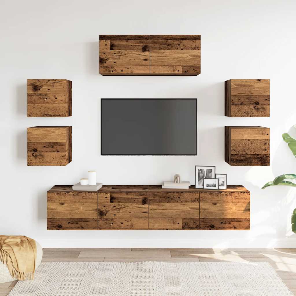 vidaXL 7-tlg. TV-Schrank-Set Wandmontage Altholz-Optik Holzwerkstoff