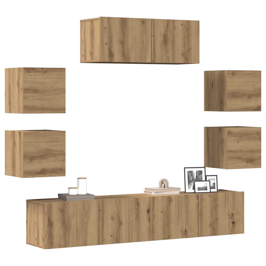 vidaXL 7-tlg. TV-Schrank-Set Wandmontage Artisan-Eiche Holzwerkstoff