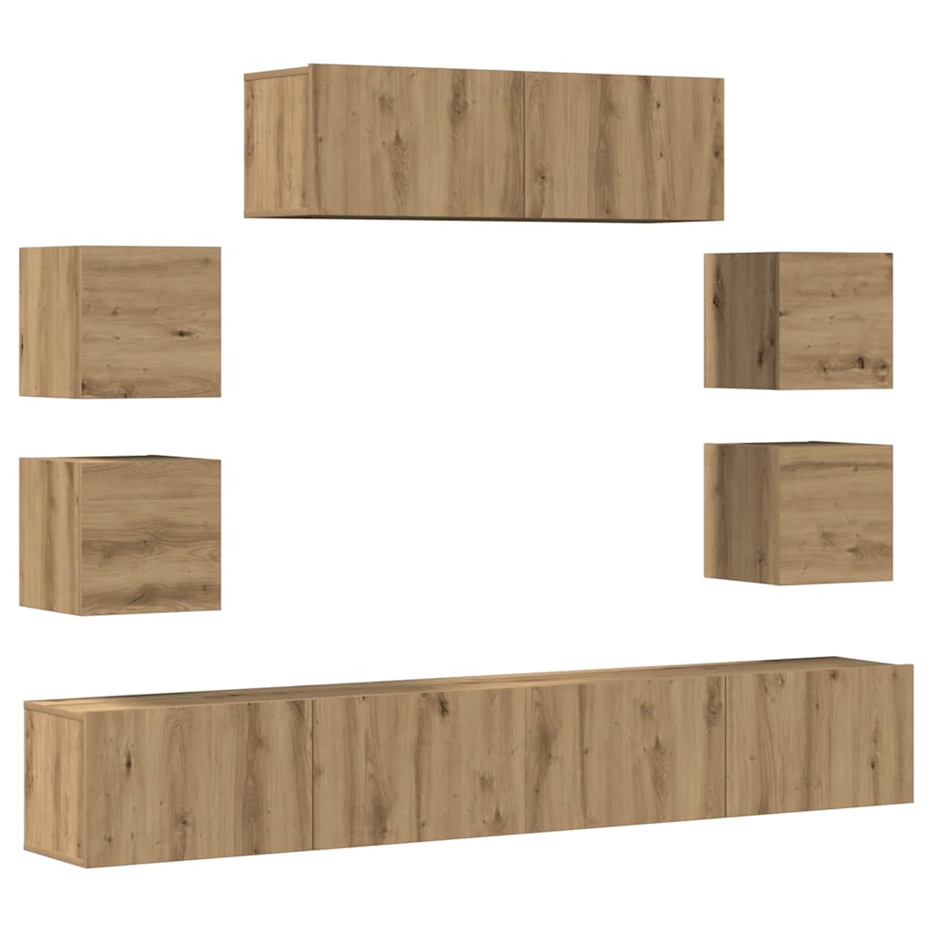 vidaXL 7-tlg. TV-Schrank-Set Wandmontage Artisan-Eiche Holzwerkstoff