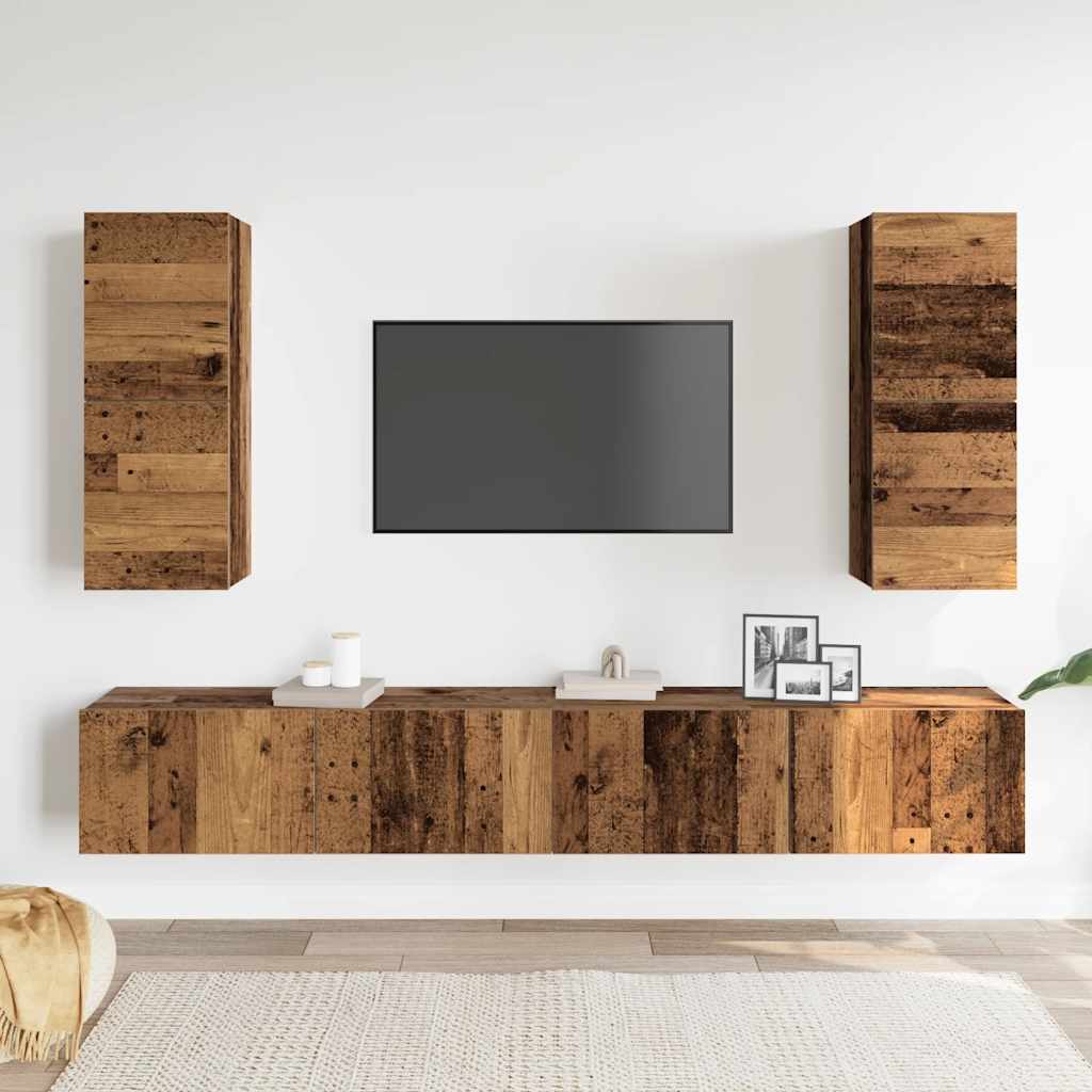 vidaXL 4-tlg. TV-Schrank-Set Wandmontage Altholz-Optik Holzwerkstoff