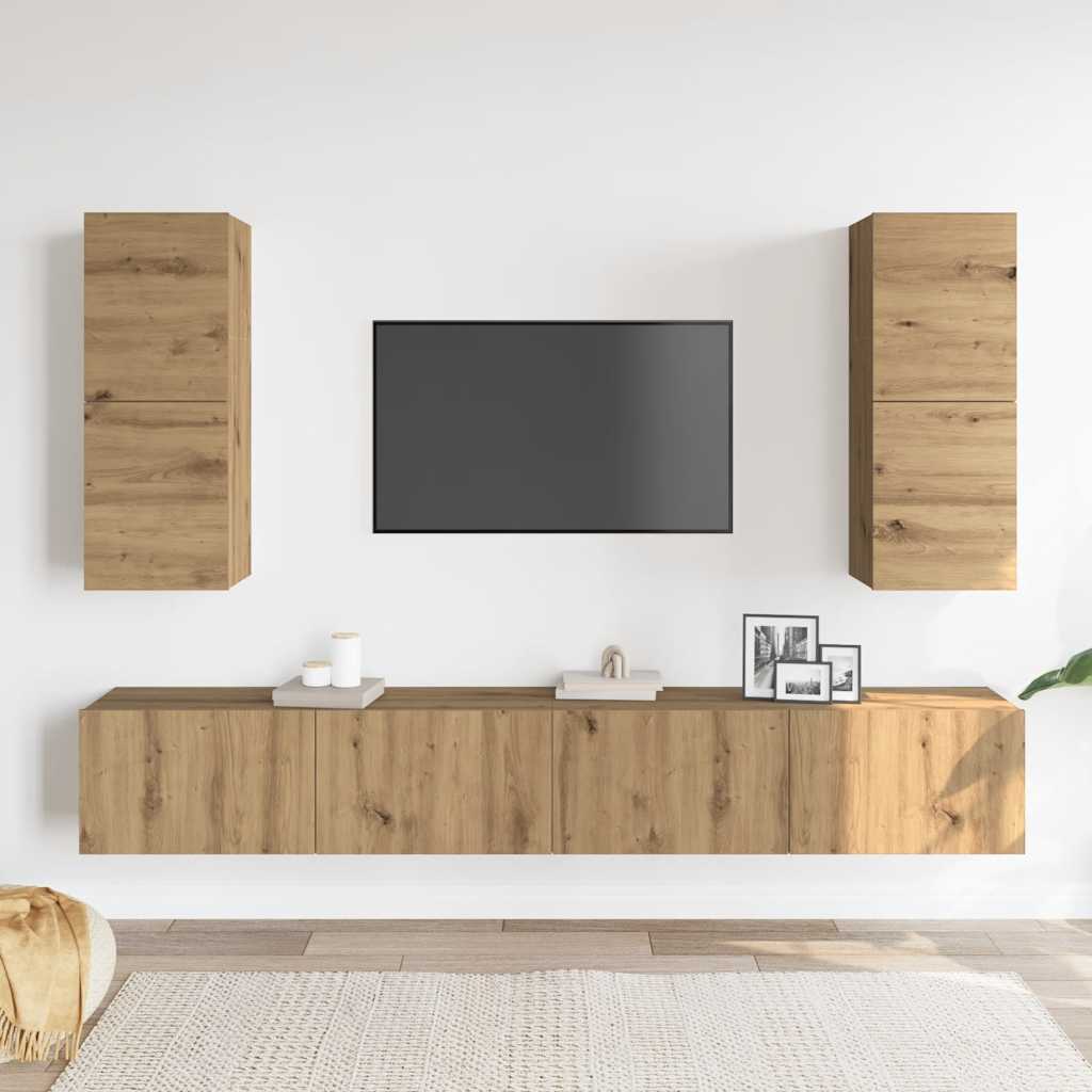 vidaXL 4-tlg. TV-Schrank-Set Wandmontage Artisan-Eiche Holzwerkstoff