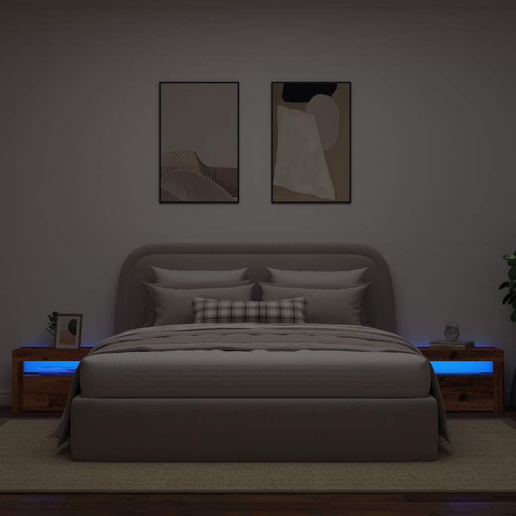 vidaXL Nachttische 2 Stk. mit LEDs Altholz-Optik 60x35x40 cm