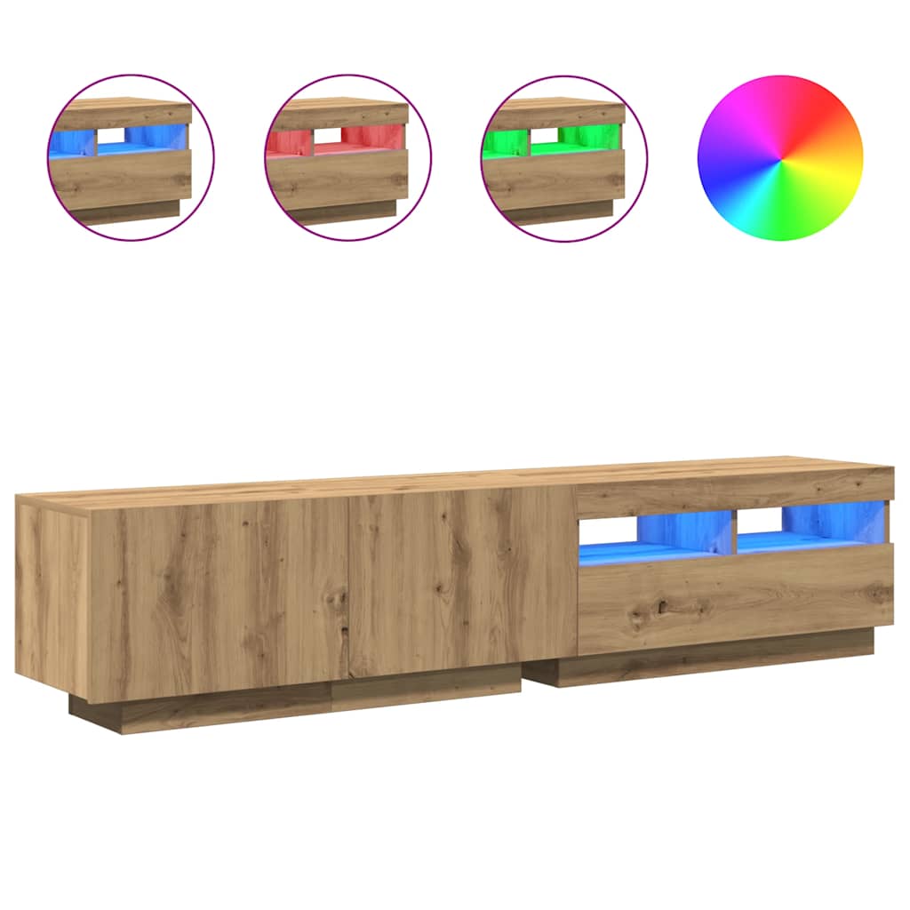 vidaXL TV-Schrank mit LED-Leuchten Artisan-Eiche 180x35x40 cm