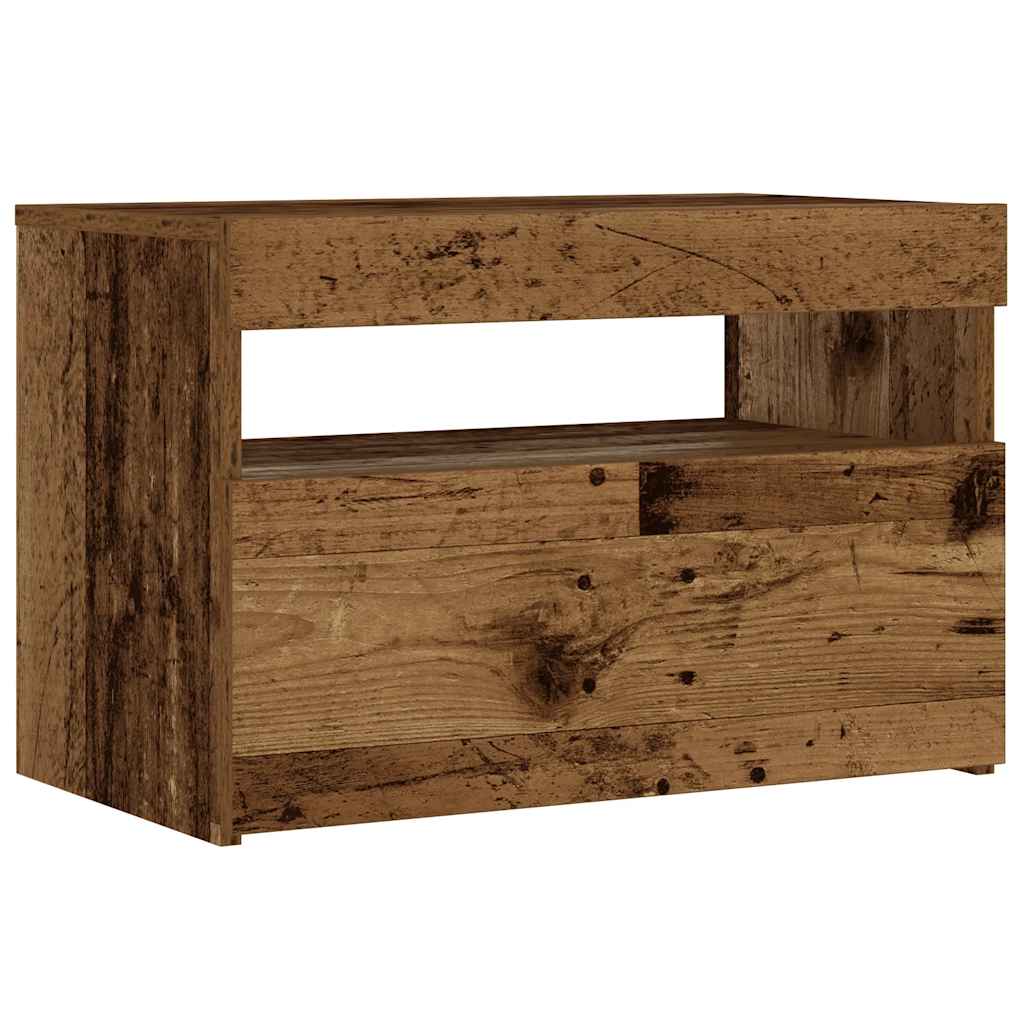 vidaXL Nachttisch mit LED-Leuchten Altholz-Optik 60x35x40 cm