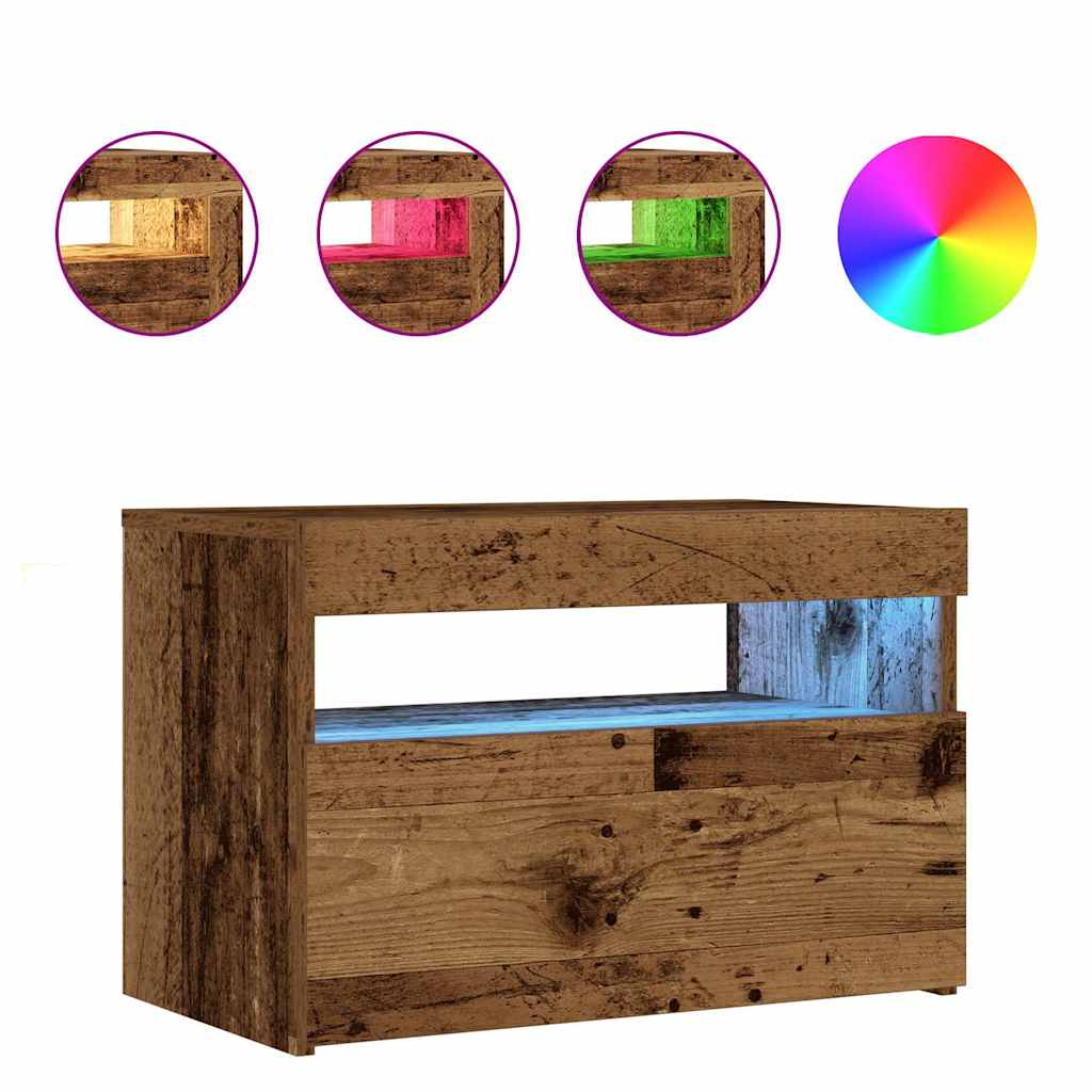 vidaXL Nachttisch mit LED-Leuchten Altholz-Optik 60x35x40 cm