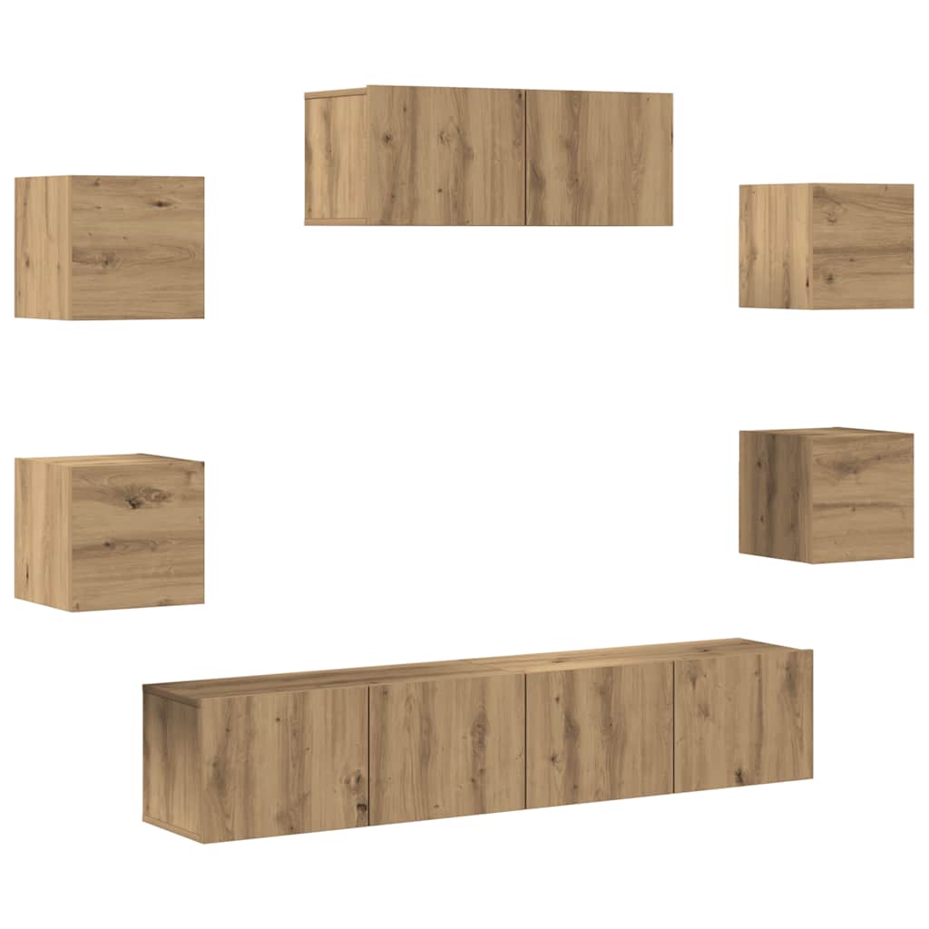 vidaXL 7-teiliges TV-Schrank-Set Wandmontage Artisan Eiche