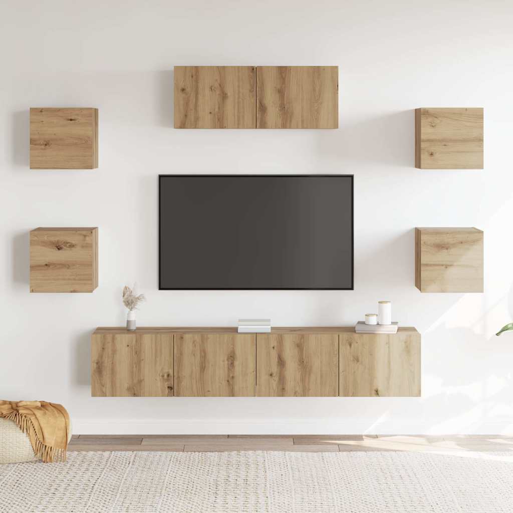 vidaXL 7-teiliges TV-Schrank-Set Wandmontage Artisan Eiche