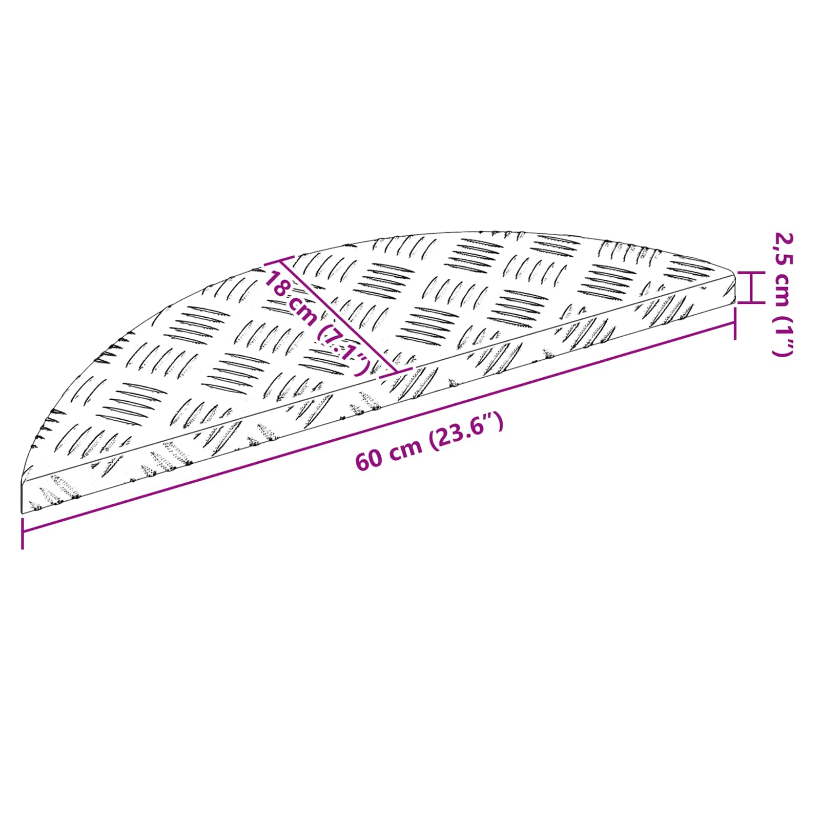 vidaXL Treppe Tritt Halbmond 10 pcs Silber 60 x 18 x 2,5 cm Aluminium