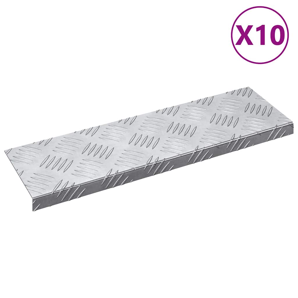 vidaXL Treppe Tritt 10 pcs Silber 60 x 18 x 2,5 cm Aluminium