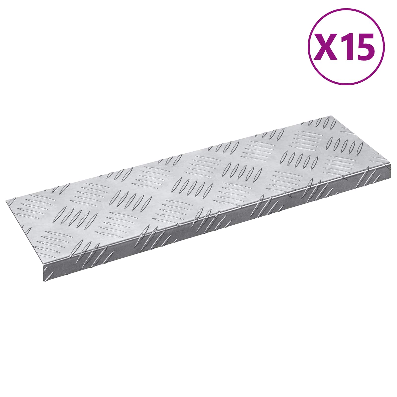 vidaXL Treppe Tritt 15 pcs Silber 60 x 18 x 2,5 cm Aluminium