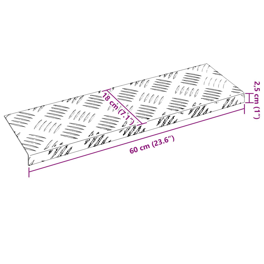vidaXL Treppe Tritt 15 pcs Silber 60 x 18 x 2,5 cm Aluminium