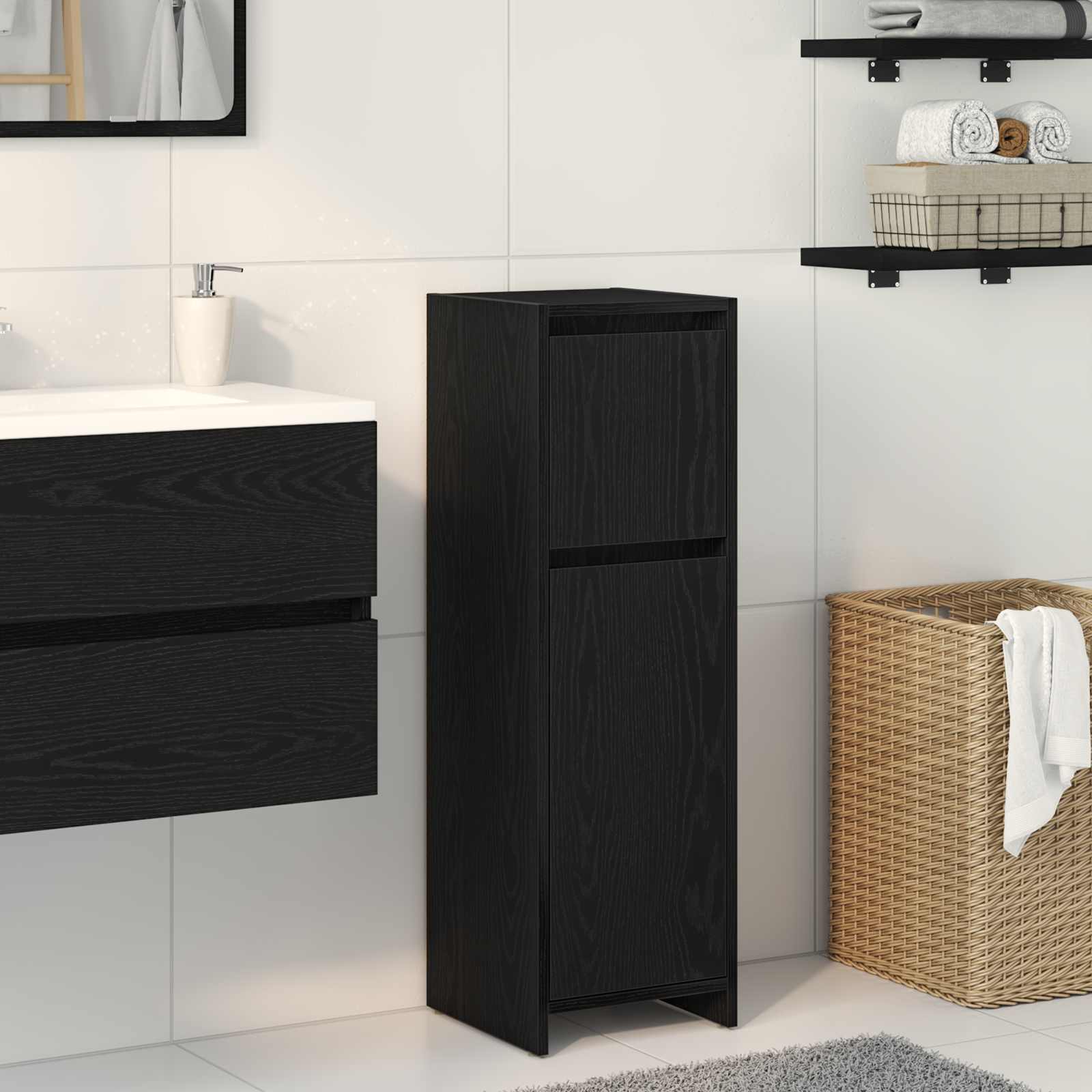 vidaXL Badezimmerschrank mit Tür Schwarz Eichen-Optik 30 x 30 x 95 cm