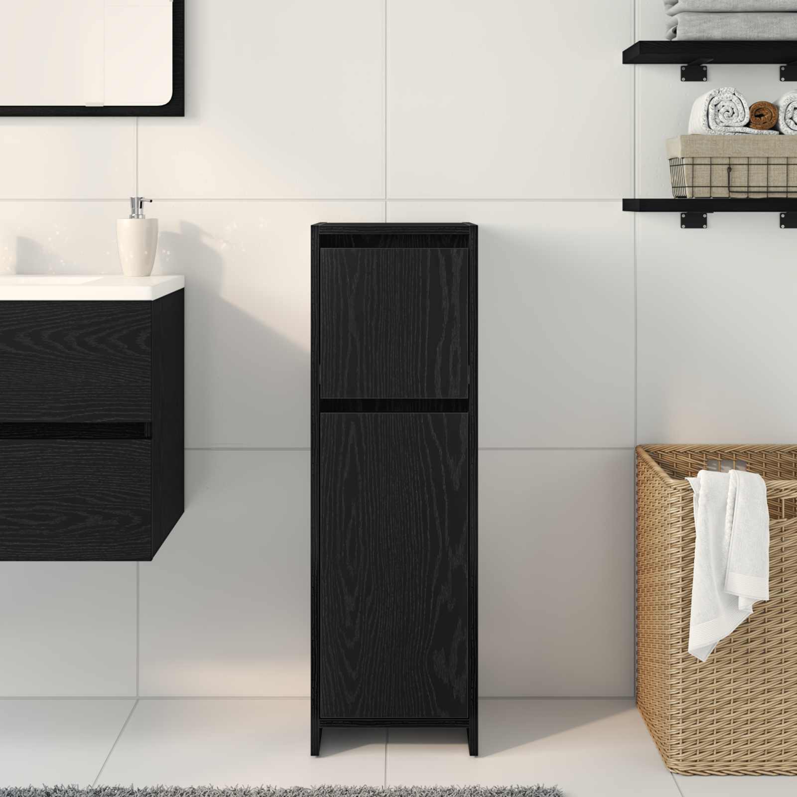 vidaXL Badezimmerschrank mit Tür Schwarz Eichen-Optik 30 x 30 x 95 cm