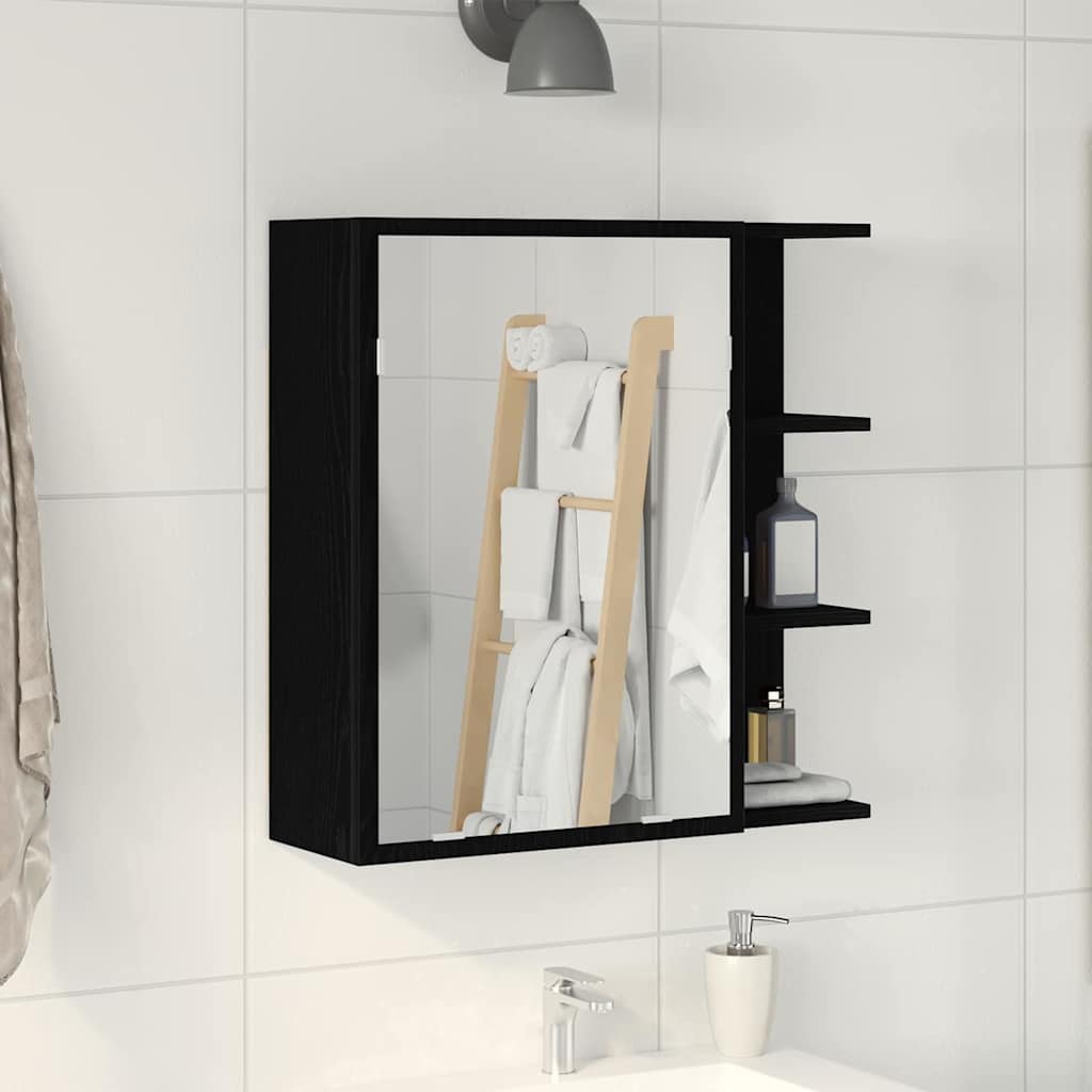 vidaXL Badezimmerspiegelschrank mit Regal mit Tür Schwarz Eichen-Optik